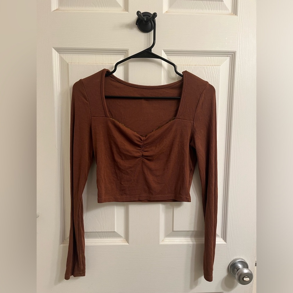 Shein brown long sleeve, sweetheart neckline, with lace